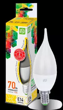 Лампа светодиодная ASD 7.5вт е14 свеча теплый свет