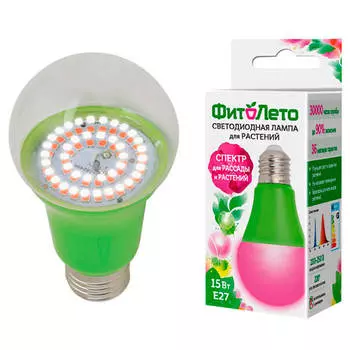 Лампа светодиодная для растений Uniel LED-a60-15w e27 cl plp30gr форма а прозрачная