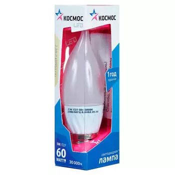 Лампа светодиодная Космос 5вт е27 свеча теплый свет
