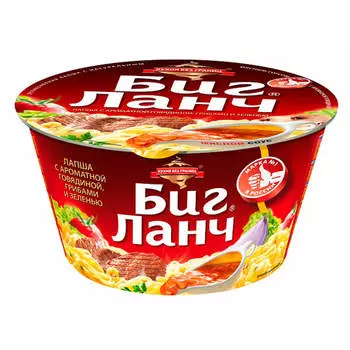 Лапша яичная Биг Ланч с ароматной говядиной, грибами и зеленью 90г