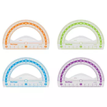 Линейка берлинго транспортир 10 см 180° колор пластиковая ассорти 292846