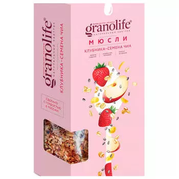 Мюсли без сахара гранолайф 400 г клубника семена чиа
