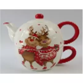 Набор чайник+чашка доломит сказочные олени n2521005