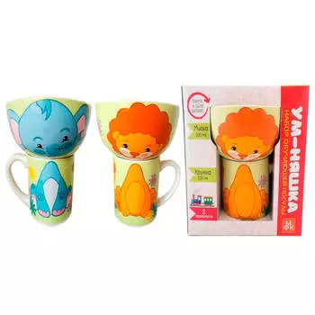 Набор детской посуды 2пр МФК слонёнок и львёнок кружка 200мл+миска 300мл п/у