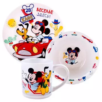Набор детской посуды 3пр Disney микки маус дорога фарфор п/у