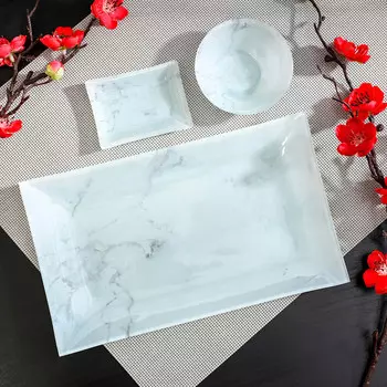 Набор для суши 3пр Марбл белый Доляна соусники 8х2см 8х6х1см,подставка 25x15x3см 4967057