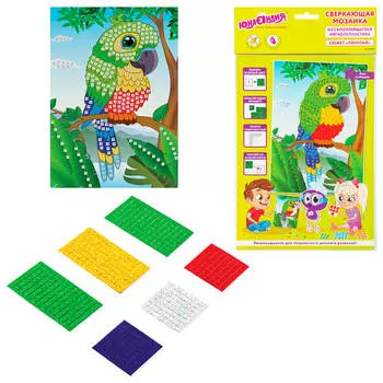 Набор для творчества Юнландия сверкающая мозаика из мягкого пластика попугай 21х29см 662362