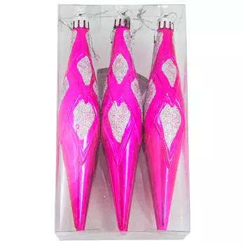 Набор елочных украшений 15см 6шт сосульки узор ручная роспись перламутровые розовые sy18cbe-47