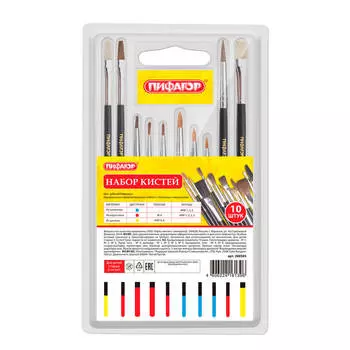 Набор кистей 10шт Пифагор 200505