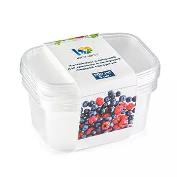 Набор контейнеров с крышкой 5 шт 500 мл для хранения и заморозки пп юпласт