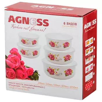 Набор мисок 5шт Арти-М Agness горошек 200/320/560/820/1080мл эмалированные 934-285