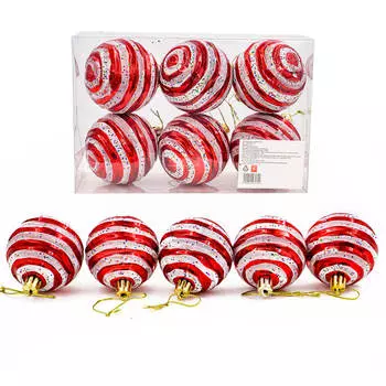 Набор ёлочных шаров Европа 6см красный/белый 6шт sd19b-y-127