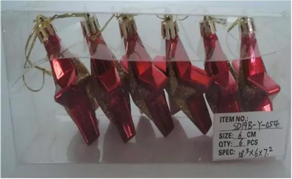 Набор ёлочных украшений Европа 6см в виде пятиконечных звёзд красный 6шт sd19b-y-054