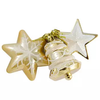 Набор ёлочных украшений звезда/снежинка/колокольчик 3шт 7см золотой/перламутровый syqc-0119180