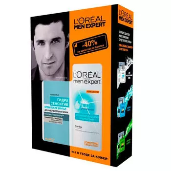 Набор подарочный лореаль мен эксперт пена д/бритья + крем п/бритья д/чувствительной кожи