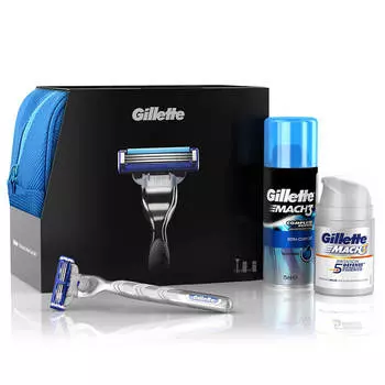 Набор подарочный жиллет мак3 турбо станок с 1 кассетой + гель д/бритья + дезодорант + косметичка муж