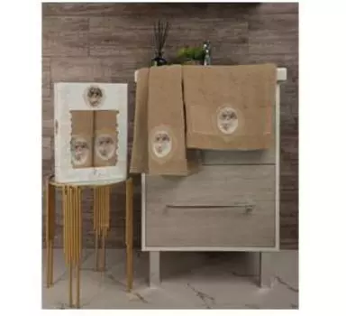 Набор полотенец 50х85+70х135 прованс дама с жёлтыми розами бежевый