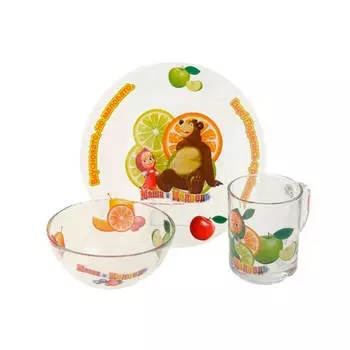 Набор посуды 3пр маша и медведь-малина кружка 250мл+тарелка 19,5см+салатник 12,5см сте