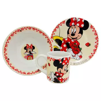 Набор посуды Disney Minnie 3 пр пу кружка 240мл+ миска 18см+тарелка 19см dms3-1