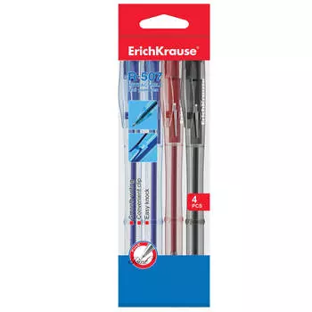 Набор ручек шариковых 4шт эрик крауз в полибеге синий/черный/красный