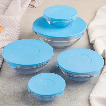 Набор салатников 5 шт мфк 150 мл+200 мл+350 мл+500 мл+900 мл голубые крышки п/у