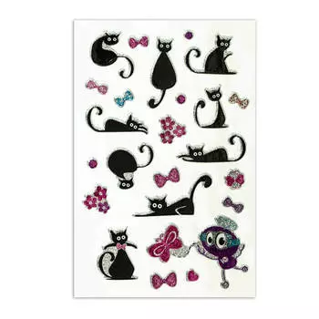 Наклейки мягкие Юнландия кошки 10*15см многоразовые с блестками 661825