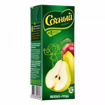 Нектар сочный фрукт 200мл яблоко-груша с 4 месяцев