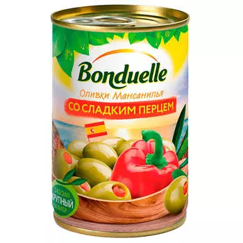Оливки Bonduelle 314г со сладким перцем ж/б ключ