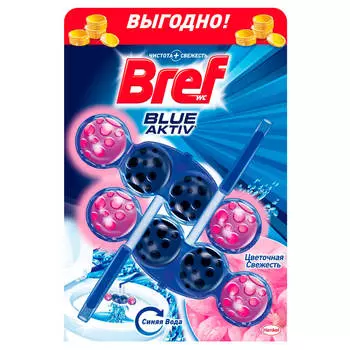 Освежитель для унитаза Bref Blue-Aktiv 2*50г цветочная свежесть