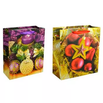 Пакет подарочный нг рождественские украшения 26х12х32см с7016