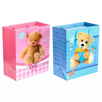 Пакет подарочный веселый праздник 26*32*14см мишка глянец clrbg-bear-02