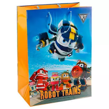 Пакет подарочный веселый праздник робот трейнс 33*46*20см clrbg-rt-03