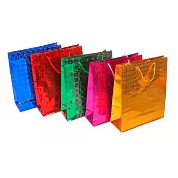 Пакет праздничный 20см голограмма красный бумажный yx-002