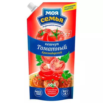 Кетчуп моя семья 400г томатный краснодарский дой-пак