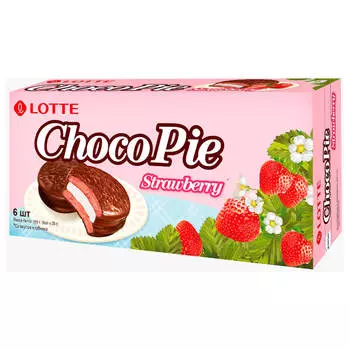 Печенье ChocoPie Lotte клубника 168г глазированное