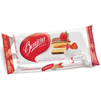 Пирожное бисквитное Bonjour mini 175г клубника со сливками конти