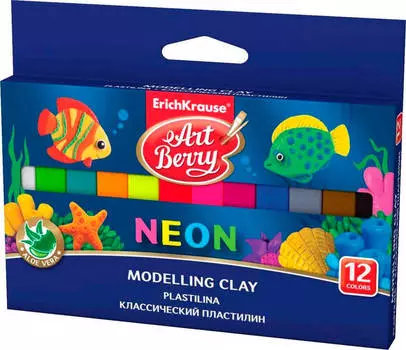 Пластилин 12цв эрих краузе артберри мягкий неон 180гр 81318