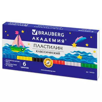 Пластилин 6цв 120г BRAUBERG со стеком 103253
