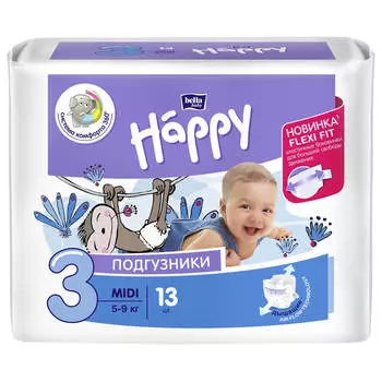 Подгузники Bella Baby Happy 13шт 5-9кг уни миди