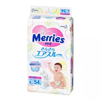 Подгузники Merries 54шт 9-14кг макси универсальные