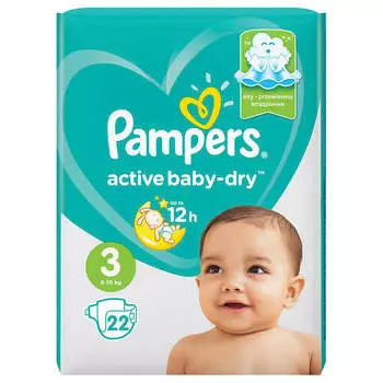 Подгузники Pampers Active Baby 22шт Extra драй Midi 6-10кг 3