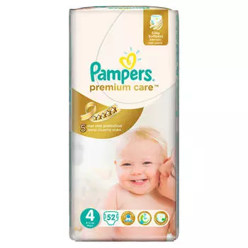 Подгузники Pampers Premium 52шт maxi 7-18кг 4