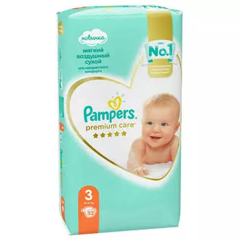 Подгузники Pampers Premium 52шт миди 6-10кг 3