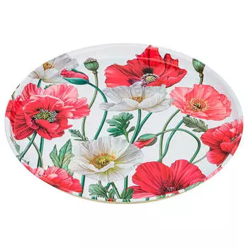 Поднос 33см Agness маки на белом сталь 898-011