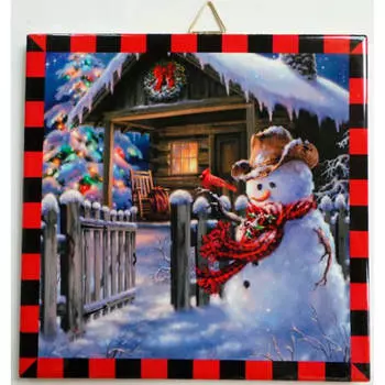 Подставка под горячее 20*20см снеговик у дома керамика yx200-2