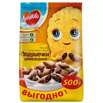 Подушечки Любятово 500г с шоколадной начинкой пакет