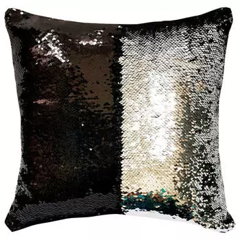 Подушка декоративная с пайетками хорошее настроение черное серебро