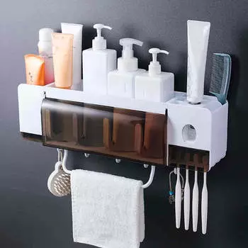 Полка–органайзер для ванной Ecoco с дозатором для зубной пасты 4 чашки