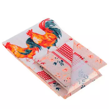 Полотенце кухонное вавилон 42*64см петухи вышивка вафельное
