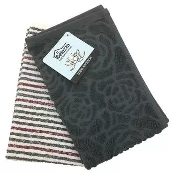 Полотенце махровое 2шт Лотос клетка серый зеленый